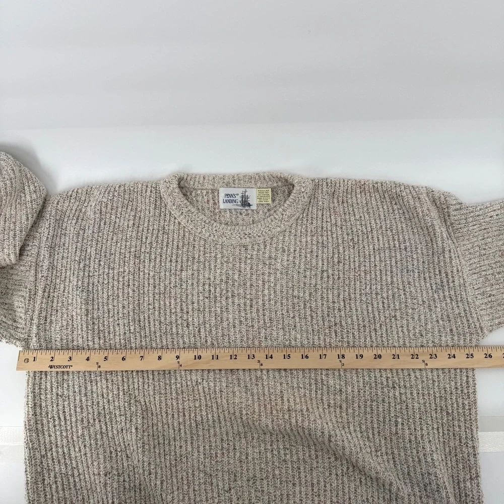 Vintage‎ Penn's Landing Crewneck Sweater Mens M Oatmeal Speckled Ribbed Knit USA